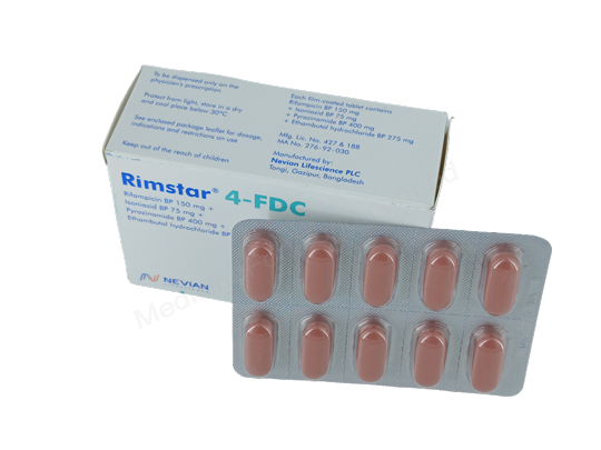 Rimstar 4-FDC- Generic Ethambutol + Isoniazid + Pyrazinamide + Rifampicin- Nevian Lifescience Pharma