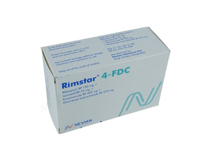 Rimstar 4-FDC- Generic Ethambutol + Isoniazid + Pyrazinamide + Rifampicin- Nevian Lifescience Pharma