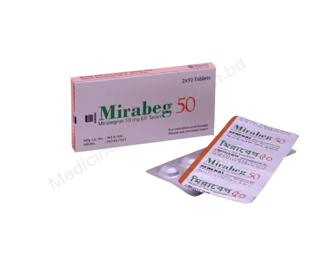 Mirabeg (25–50 mg) pack, manufacturer as listed: General Pharma